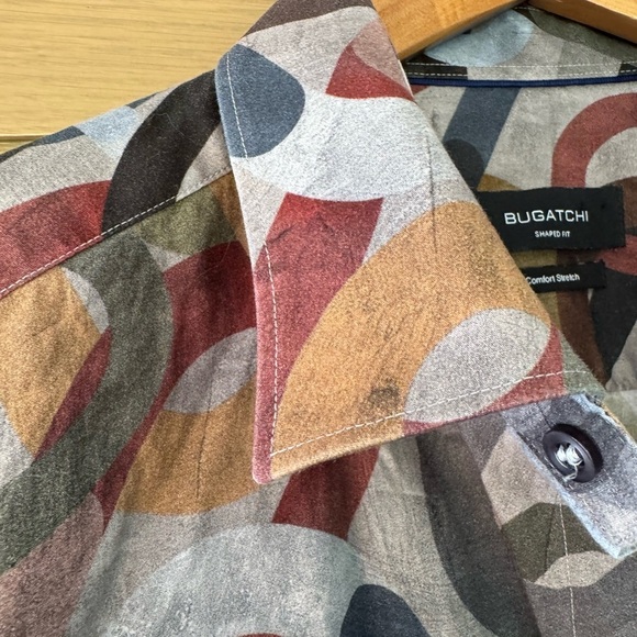 Bugatchi Comfort Stretch Shirt Shaped Fit Abstract Pattern Button Front LG - Picture 5 of 10